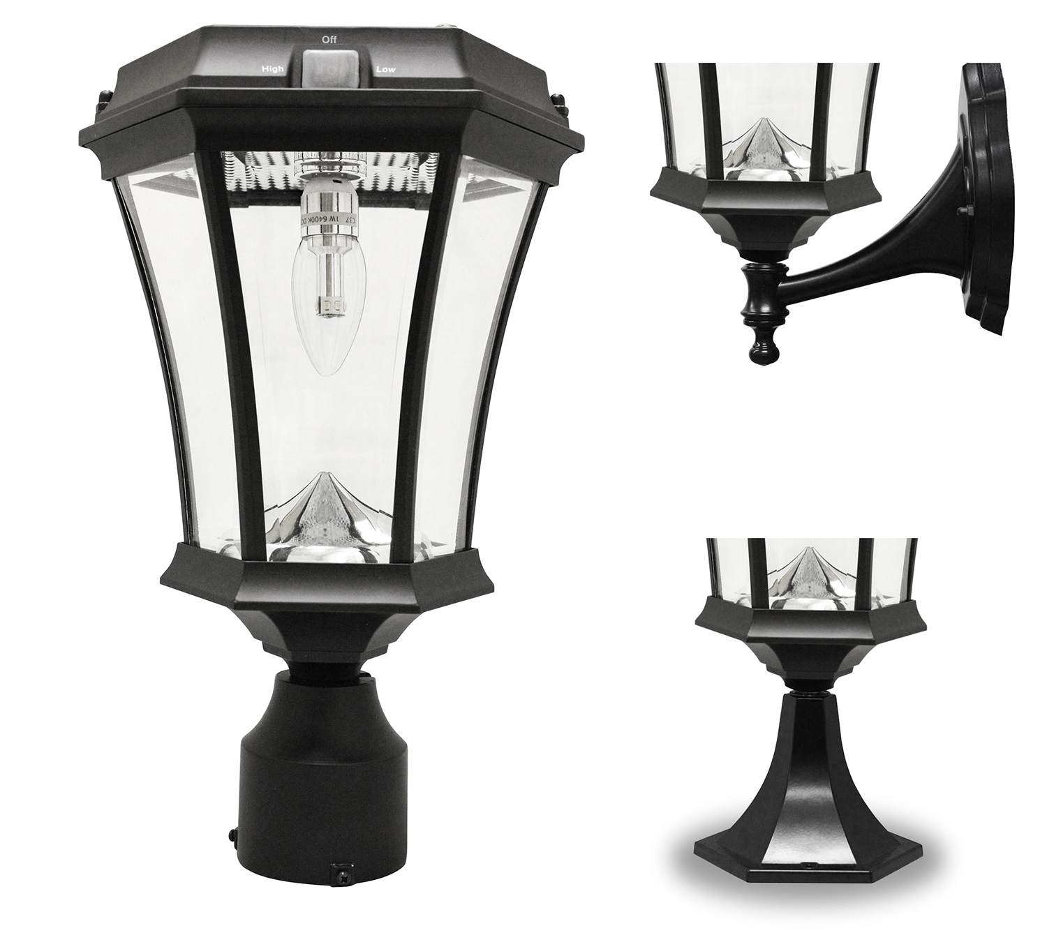 Gama Sonic Victorian Solar Light, GS Solar Light Bulb, with Wall,Post,Fitter Mounts, GS-94B-FPW